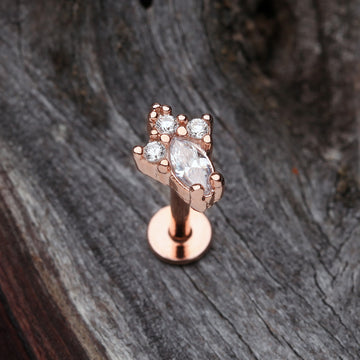 Detail View 1 of Rose Gold Victorian Sparkle Top Steel Labret-Clear Gem